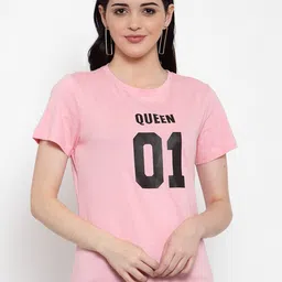 DOOR74 Women Pink Typography Printed T-shirt-image-84