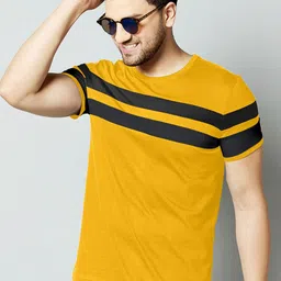 Ausk Mustard & Black Colorblocked Round Neck Half Sleeve T-Shirt-picture-35