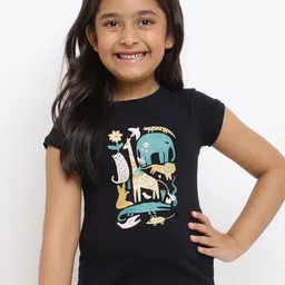 TALES & STORIES Girls Black Typography Printed Applique T-shirt-picture-37
