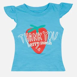 Bodycare Kids Girls Blue Typography Printed Cotton T-shirt-image-34