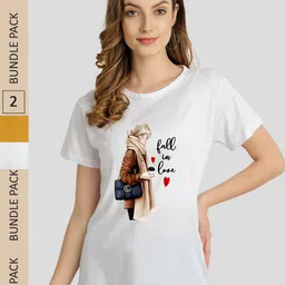 CHOZI Pack Of 2 Round Neck Graphic Printed Running Cotton T-shirt image 1