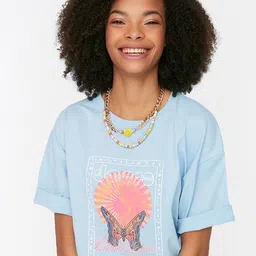 Trendyol Women  Pure Cotton Printed T-shirt-image-30