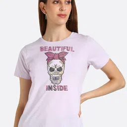 shashvi Women Purple Typography Printed Embellished T-shirt-picture-30