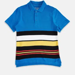 Pantaloons Junior Boys Blue & Yellow Striped Cotton Polo Collar T-shirt-picture-26