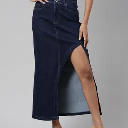 SHOWOFF Front-Slit Denim A-Line Skirt-picture-18