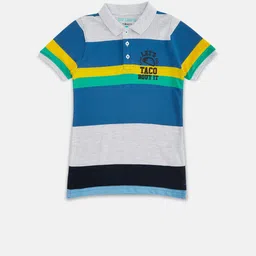 Pantaloons Junior Boys Grey Melange & Blue Striped Polo Collar T-shirt-picture-57