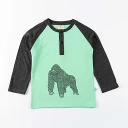 JusCubs Boys Green & Black Graphic Printed Henley Neck Cotton T-shirt-image-17