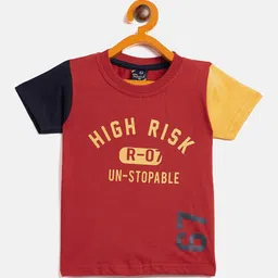 Camey Boys Red Typography Printed Applique Slim Fit T-shirt-picture-21