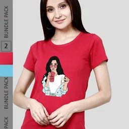 CHOZI Pack Of 2 Typography Printed Cotton T-shirt image 1