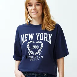 Trendyol Round Neck Typography Drop-Shoulder Sleeves Printed Cotton T-shirt-picture-40