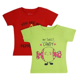 Bodycare Kids Girls Pack Of 2 Red & Green Printed T-shirt image 1