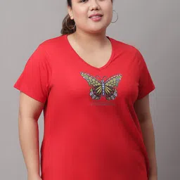 Rute Plus Size Graphic Printed V-Neck Cotton T-shirt-picture-12