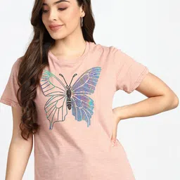shashvi Women Pink Printed Cotton T-shirt-image-65