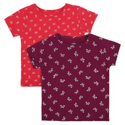 DYCA Girls Red & Burgundy Set Of 2 Printed T-shirt-image-10