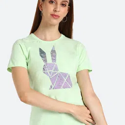 Shashvi Women Green Printed T-shirt-image-4