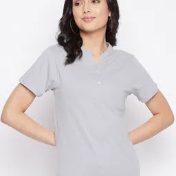 HARBOR N BAY Women Grey Henley Neck T-shirt-image-18