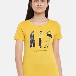 Honey by Pantaloons Women Mustard Yellow & primrose yellow Printed T-shirt-image-12