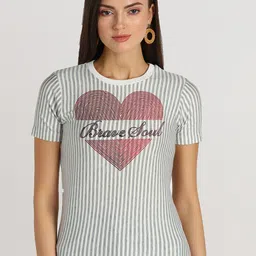 shashvi Women Off White & Grey Striped T-shirt-image-81