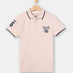 R&B Boys Pink Typography Printed Polo Collar Cotton T-shirt-picture-53