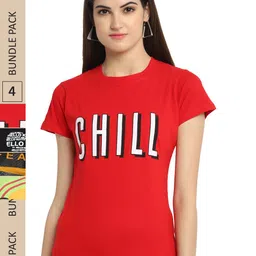 Fabflee Pack Of 4 Typography Printed Cotton T-Shirt-picture-38