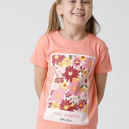 KATE & OSCAR Girls Peach-Coloured Printed Cotton T-shirt-picture-41