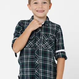 KATE & OSCAR Boys Green Standard Tartan Checks Checked Cotton Casual Shirt-picture-48