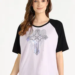 shashvi Women Purple & Black Printed T-shirt-image-11