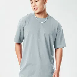 The Souled Store Men Pearl Grey Solid Round Neck Oversized T-Shirt-picture-20