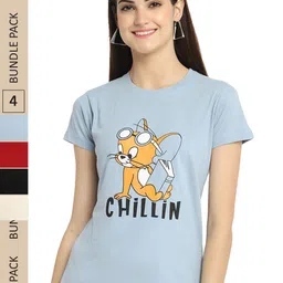 Fabflee Pack Of 4 Graphic Printed Round Neck Comfortable Cotton T-shirts-picture-15