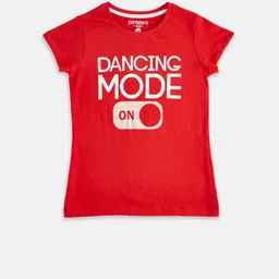 Pantaloons Junior Girls Red Typography Printed Applique T-shirt-image-24