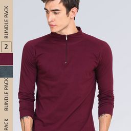 appulse Men Pack Of 2 High Neck Slim Fit Cotton T-shirt-picture-17