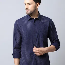 Cantabil Men Navy Blue Printed Casual Shirt-image-45