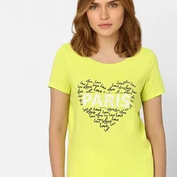 Vero Moda Women Yellow Typography Printed T-shirt-image-58