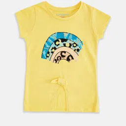 Pantaloons Junior Girls Yellow Printed T-shirt image 1