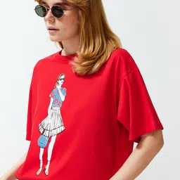 Trendyol Graphic Printed Round Neck Drop-Shoulder Sleeves Cotton Regular T-shirt-picture-17