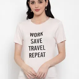DOOR74 Women Pink Typography Printed Raw Edge T-shirt-image-27