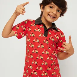frangipani Boys Red Printed Polo Collar T-shirt-image-68