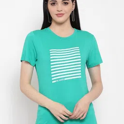DOOR74 Women Green Printed T-shirt-image-71