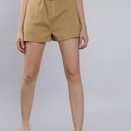 Tokyo Talkies Women Beige Solid Regular Fit Cargo Shorts-picture-37
