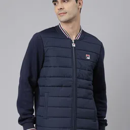 FILA Men Navy Blue Cotton Quilted Jacket image 1