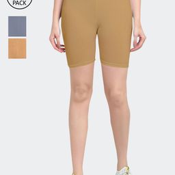 GRACIT Women Grey & Mustard Pack Of 3 Cycling Sports Cotton Shorts-picture-33