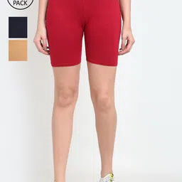 GRACIT Pack Of 3 Women Beige Cycling Sports Shorts-picture-24