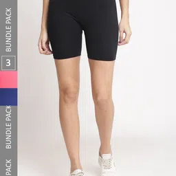 Jinfo Women Pack Of 3 Cycling Super Combed Cotton Lycra Sports Shorts-picture-14