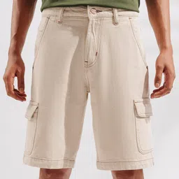 FREAKINS Beige Men High-Rise Pure Cotton Cargo Shorts-image-60