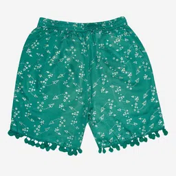 KiddoPanti Girls Green Floral Printed Shorts-image-71