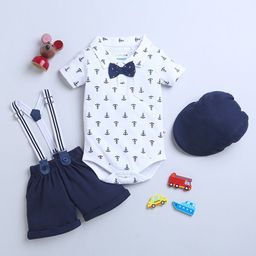 BUMZEE Boys Pure Cotton Clothing Set With Bow Suspender & Cap-picture-36
