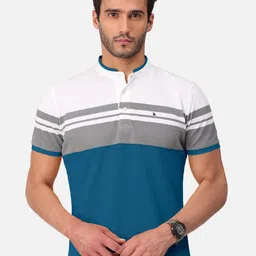 BULLMER Men Turquoise Blue Colourblocked Mandarin Collar Bio Finish T-shirt-picture-10