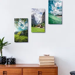 999Store Set Of 3 Sky Sea Hills View Framed Wall Arts image 1