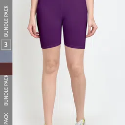Jinfo Women Pack Of 3 Mid-Rise Yoga Sports Shorts-image-45