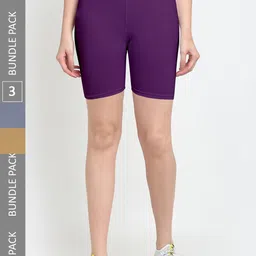 Jinfo Women Pack Of 3 Mid Rise Cotton Sports Shorts-picture-34